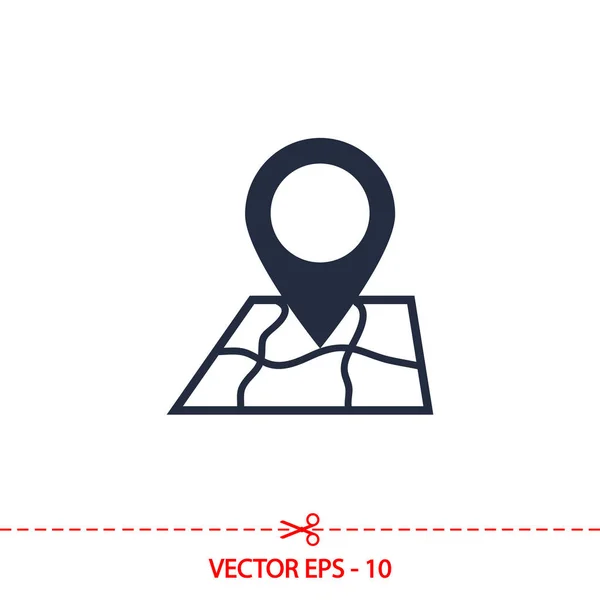 Mapa con icono de puntero, ilustración vectorial. Estilo de diseño plano — Vector de stock