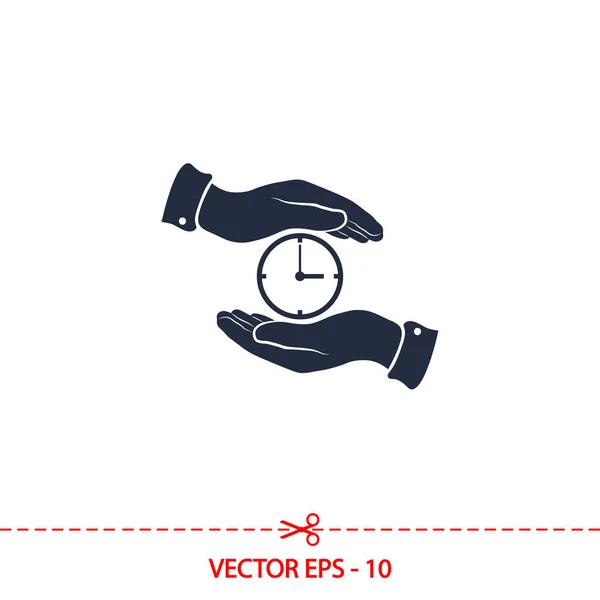 Icono del reloj en el icono de la mano, ilustración vectorial. Estilo de diseño plano — Vector de stock