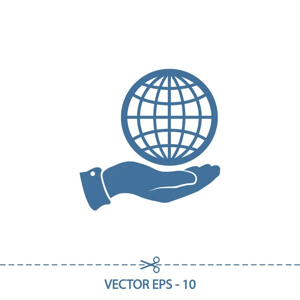 Globe ikon med hand, vektor illustration. Platt design stil — Stock vektor