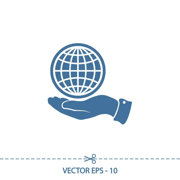 Globe ikon med hand, vektor illustration. Platt design stil — Stock vektor