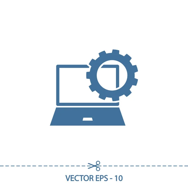 Configuração de parâmetros, ícone do laptop, ilustração vetorial. Estilo de design plano — Vetor de Stock