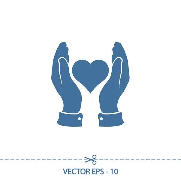 Corazón en la mano icono, ilustración vectorial. Estilo de diseño plano — Vector de stock