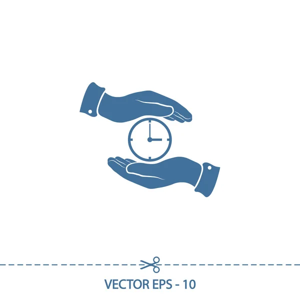 Icono del reloj en el icono de la mano, ilustración vectorial. Estilo de diseño plano — Vector de stock