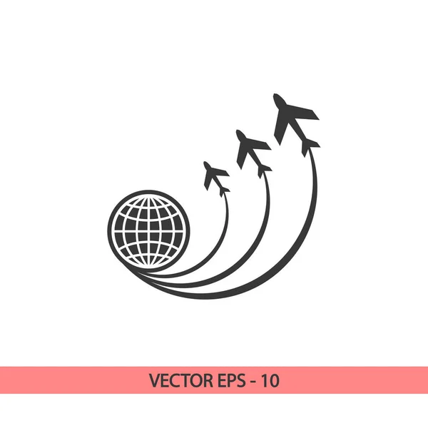 Глобус с иконкой самолета, векторная иллюстрация. Плоский дизайн — стоковый вектор
