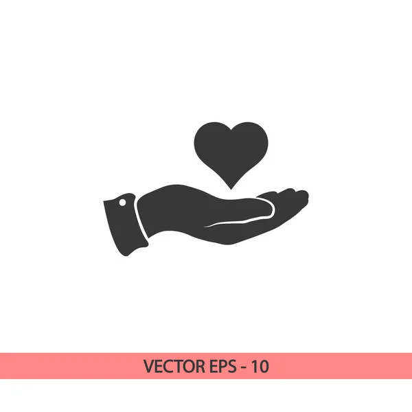 Ikona serca w dłoni, ilustracja wektora. Styl płaski — Wektor stockowy