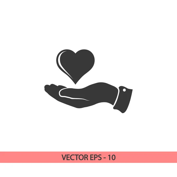 Corazón en la mano icono, ilustración vectorial. Estilo de diseño plano — Vector de stock