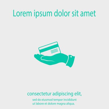 Banka kredi kartı ile el, vektör çizim. Düz tasarım stili