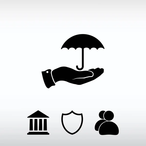 Paraplu met pictogram van een hand, vectorillustratie. Platte ontwerpstijl — Stockvector