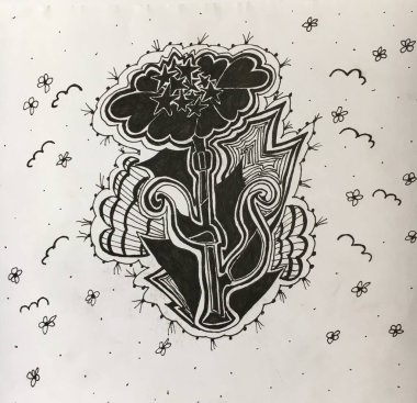 Çiçek grafiği siyah ve beyaz 