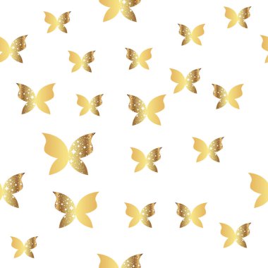 Beyaz Arkaplanda Parlayan Altın Kelebek 