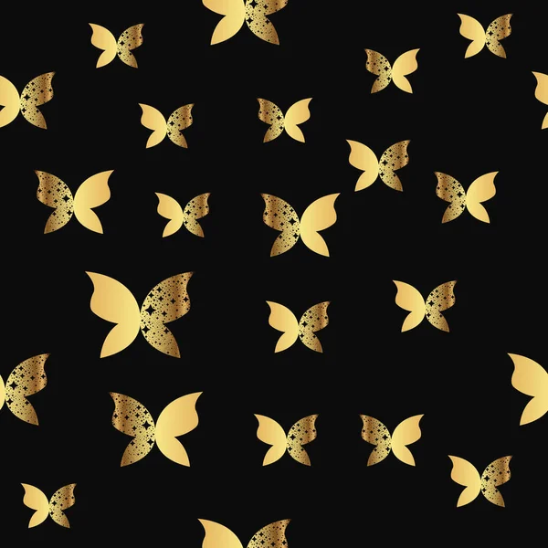 Brillante Mariposa Dorada Sobre Fondo Negro — Vector de stock