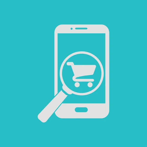 Compras en línea en el icono del teléfono inteligente . — Vector de stock