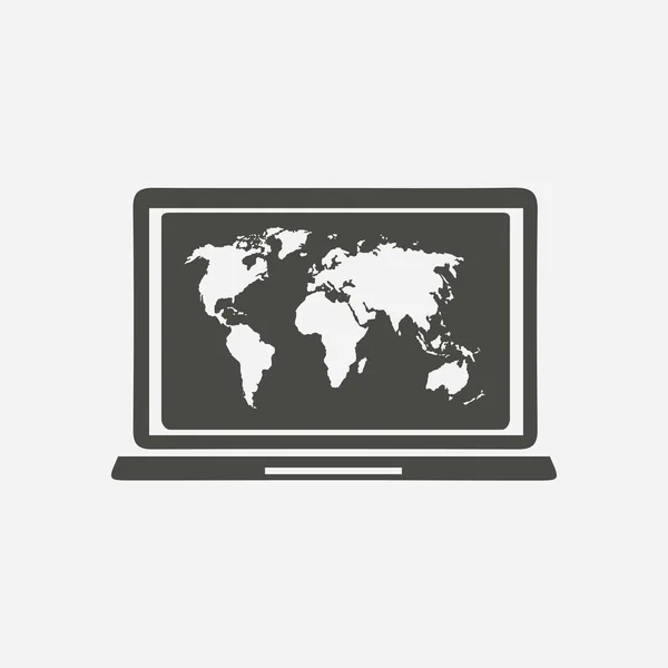 Laptop Und Illustration Der Weltkarte Weltkarte Geographie Symbol Flacher Designstil — Stockvektor