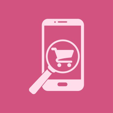 Cam shoping akıllı telefon arıyor. Shoping online simgesi.