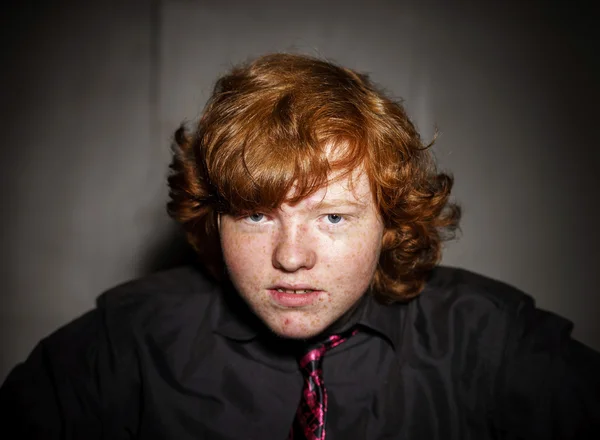 Emotive portrait of red-haired freckled boy, childhood concept — Stock Photo, Image