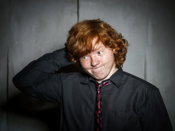 Emotive portrait of red-haired freckled boy, childhood concept — Stock Photo, Image