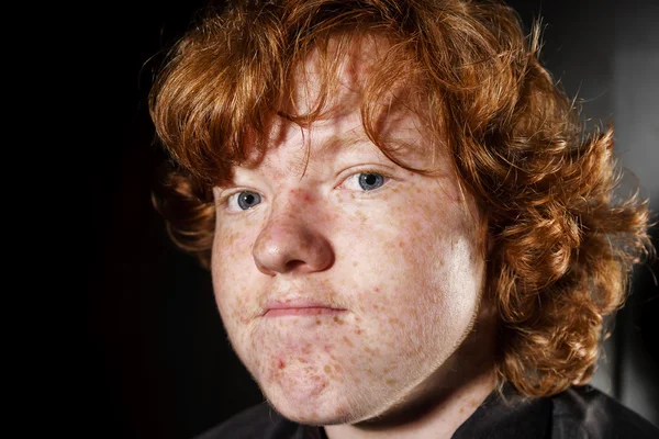 Emotive portrait of red-haired freckled boy, childhood concept — Stock Photo, Image