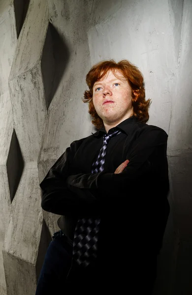 Emotive portrait of red-haired freckled boy, childhood concept — Stock Photo, Image