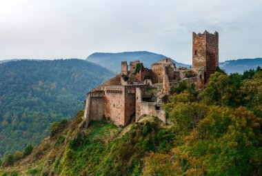 Görkemli Ortaçağ Kalesi Saint-Ulrich tepenin üst kısmında