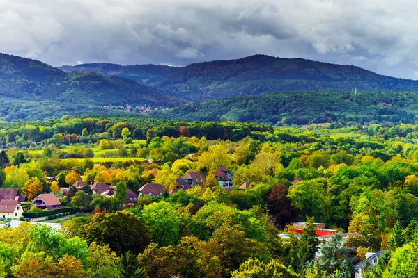 Los colores otoñales de los árboles, visión general del valle — Foto de Stock