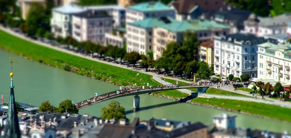 Tilt-shift aerial view to Salzburg, miniature effect