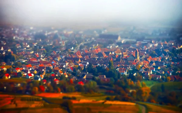 Tilt-shift aerial view of the french village — Stock Photo, Image