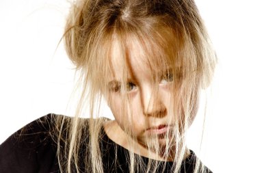 Disheveled preschooler girl with long hair portrait clipart