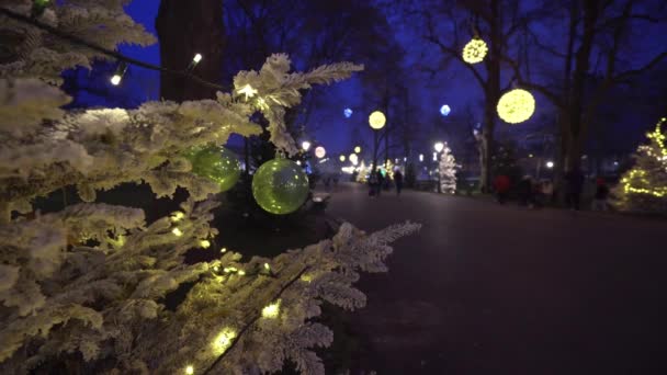 Decoración de Navidad en la calle antes del Año Nuevo — Vídeos de Stock