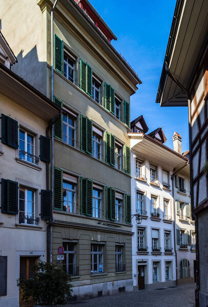 Classic city architecture of Switzerland street view, touristic concept