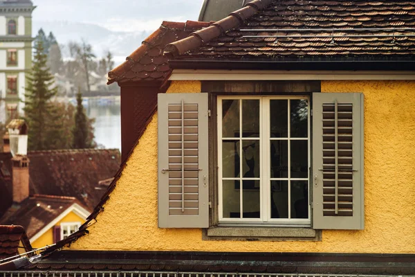 Old classic style windows of Switzerland — Stock Photo, Image