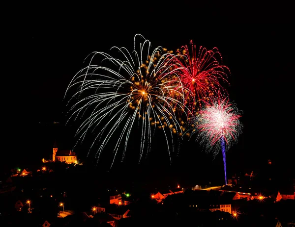 Long Exposure of Multicolored Fireworks Against a Black Sky — Stock Photo, Image