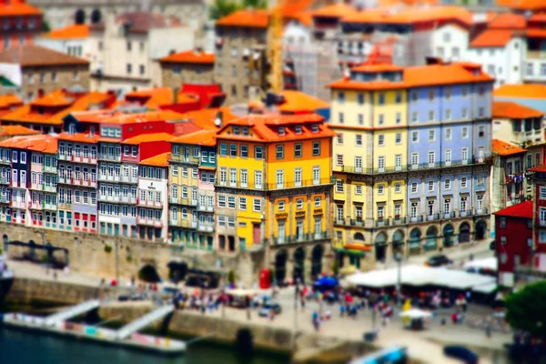 Colorful miniature tilt-shift view of old city center, Porto, Po — Stock Photo, Image