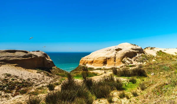 Levande gul sand och stenar på kusten, Portugal — Stockfoto