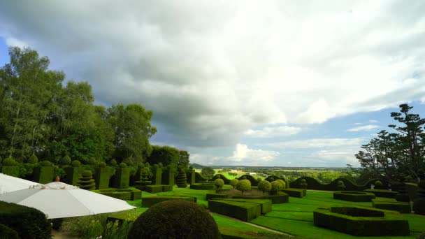 Jardín Regular Pequeño Castillo Francés Hora Puesta Del Sol Francia — Vídeos de Stock