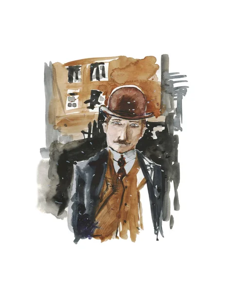 Hercule Poirot retrato, aquarell y marcadores —  Fotos de Stock