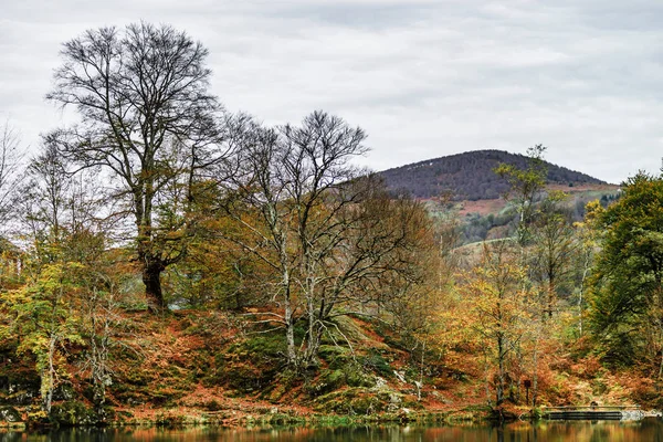 Natürliche herbstliche Landschaft, See im Hochgebirge, lac de b — Stockfoto