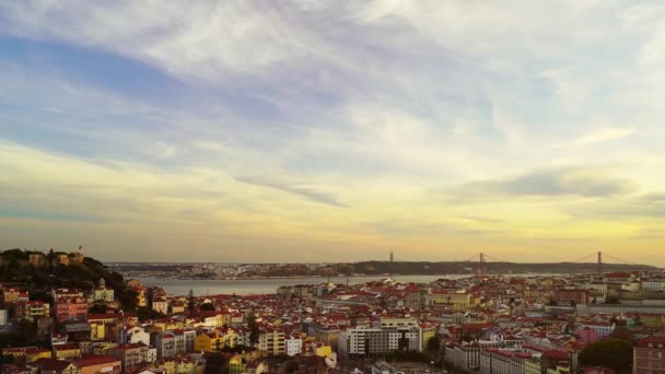 Belo Pôr Sol Colorido Vista Panorâmica Paisagem Aérea Lisboa Portugal — Vídeo de Stock