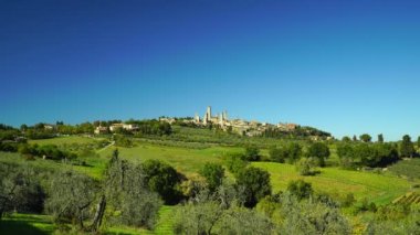Ortaçağ Şehir San Gimignano panoramik görünümü, Toskana, İtalya.