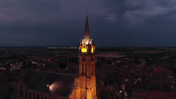 Une Belle Vue Dessus Depuis Drone Jusqu Petit Village Alsacien — Video