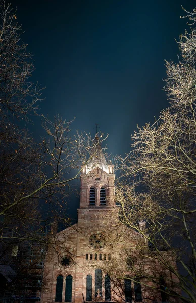 Temple Neuf, protestant church in Strasbourg< at night — Stockfoto