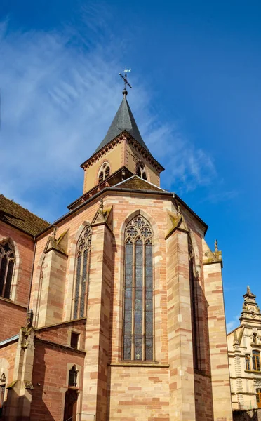 Chiesa Medievale Ribeauville Sulla Strada Del Vino Dell Alsazia Francia — Foto Stock