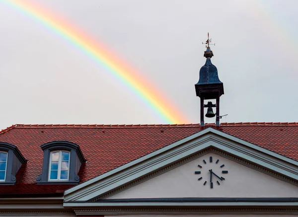 Regenboog Regen Mooie Dorpjes Elzas Frankrijk — Stockfoto