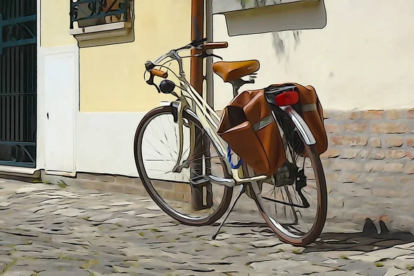 Fahrrad Auf Den Straßen Einer Kleinstadt Italien Bearbeitung Stil Des — Stockfoto