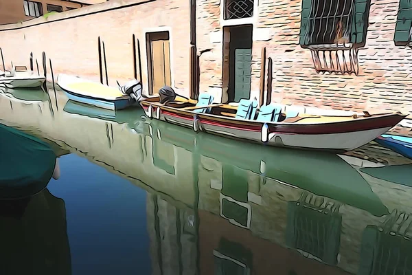 Canales Venecia Gondolas Turistas Ondulantes Reflejos Coloridos Edificios Agua Procesamiento —  Fotos de Stock