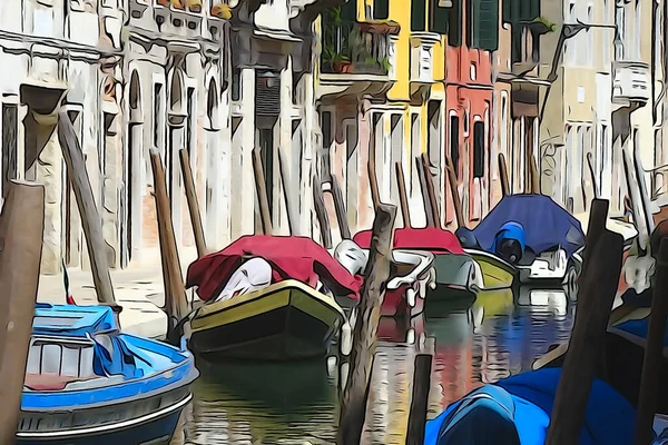 Canales Venecia Gondolas Turistas Ondulantes Reflejos Coloridos Edificios Agua Procesamiento —  Fotos de Stock