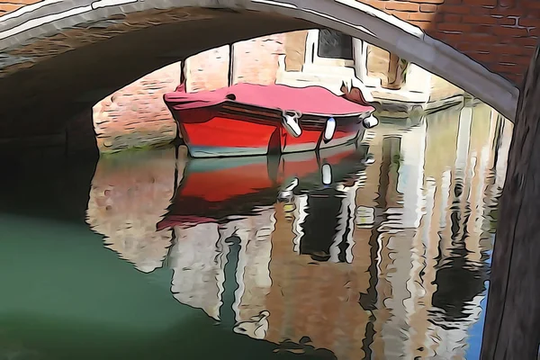 Kanäle Von Venedig Gondeln Rollende Touristen Spiegelungen Bunter Gebäude Wasser — Stockfoto