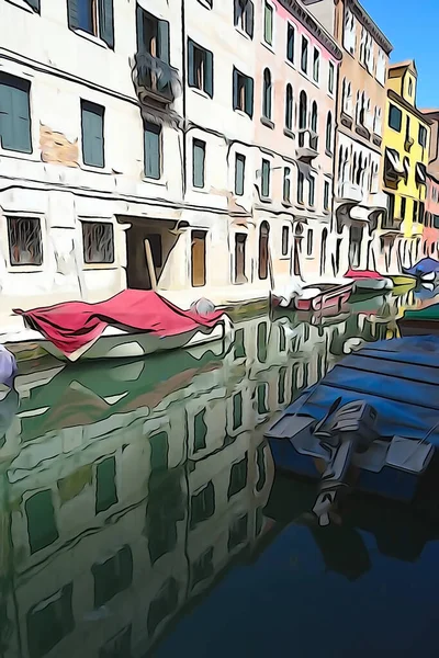 Canales Venecia Gondolas Turistas Ondulantes Reflejos Coloridos Edificios Agua Procesamiento —  Fotos de Stock