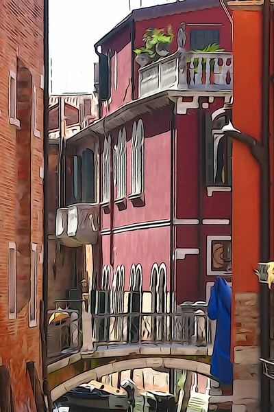 Canales Venecia Gondolas Turistas Ondulantes Reflejos Coloridos Edificios Agua Procesamiento — Foto de Stock