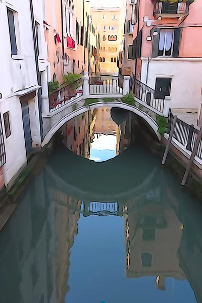 Kanalerna Venedig Gondolas Rullande Turister Reflektioner Färgglada Byggnader Vattnet Bearbetning — Stockfoto