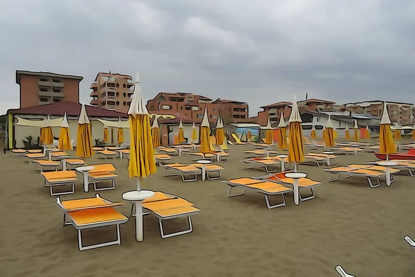 Muchas Tumbonas Vacías Playa Con Toscana Playa Vacía Con Mal — Foto de Stock